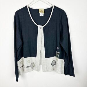 Blue Cactus Linen Black Cardigan Lagenlook Artsy XL